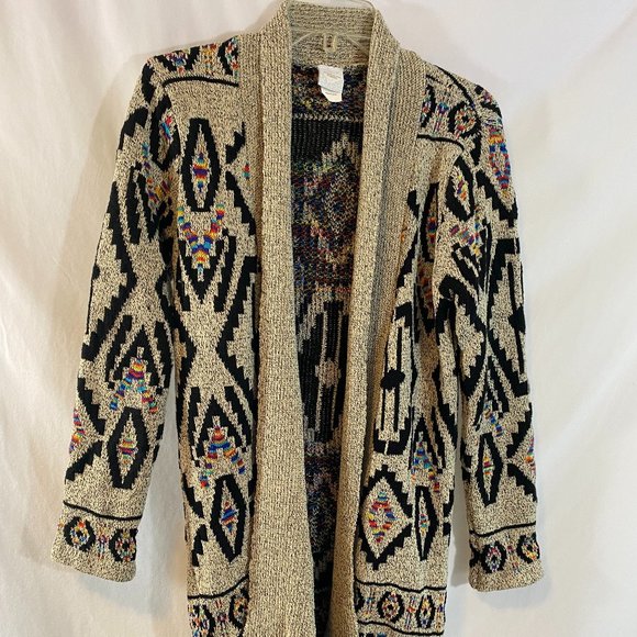 Northern Angel Open Gray Multicolor Aztec Print Cardigan Sweater Women's Size L - Picture 10 of 12